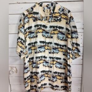 Morro Bay Hawaiian Shirt XL Viscose Surf Woody Car Aloha Palm Tree Vintage Look